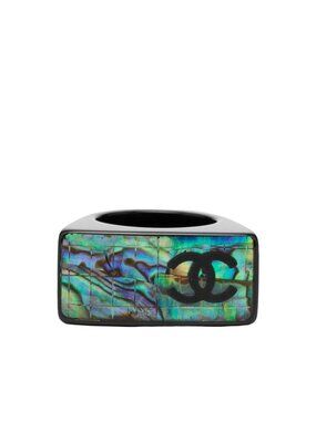 Chanel CC Logo Ring Black Blue Plastic